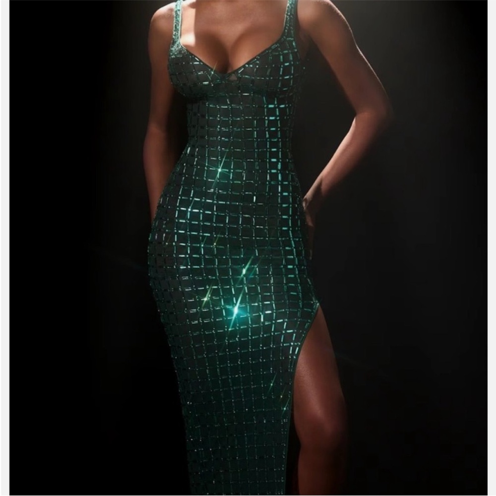 Oh Polly Shimmering Green Maxi Dress